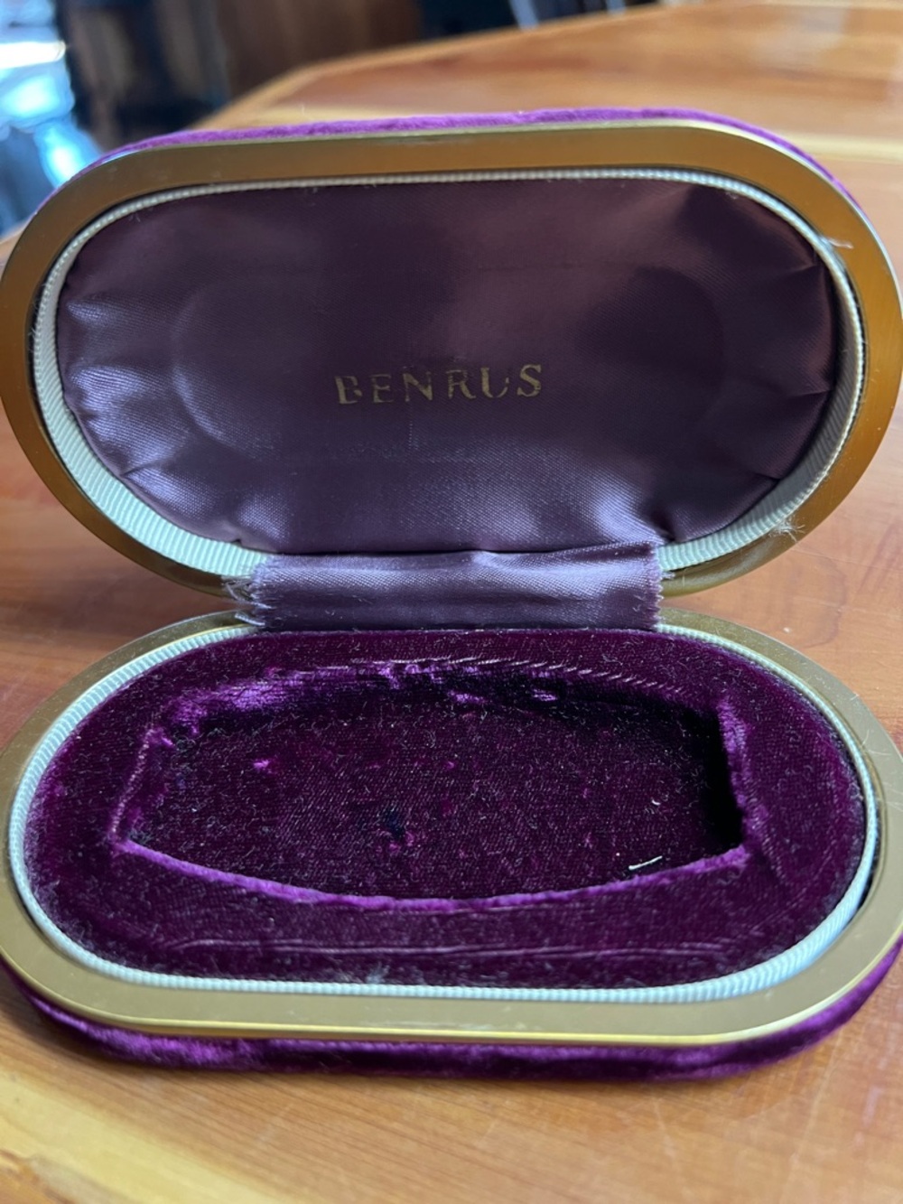 1940s Benrus Watch Purple Velveteen  Satin Clamshell Presentation Watch Box